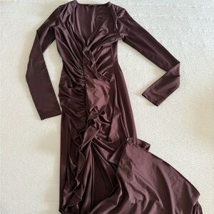 Elegant Brown Ruched Dress